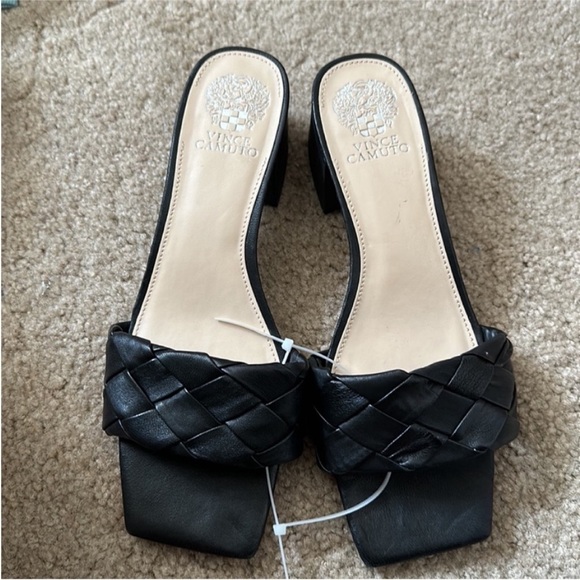 NEW! Vince Camuto Semtera Black Leather Block Heel Sandal - Size 10 👠 - Picture 9 of 10
